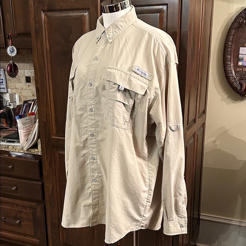 Columbia PFG Light Tan Long Sleeve Camp Shirt GUC